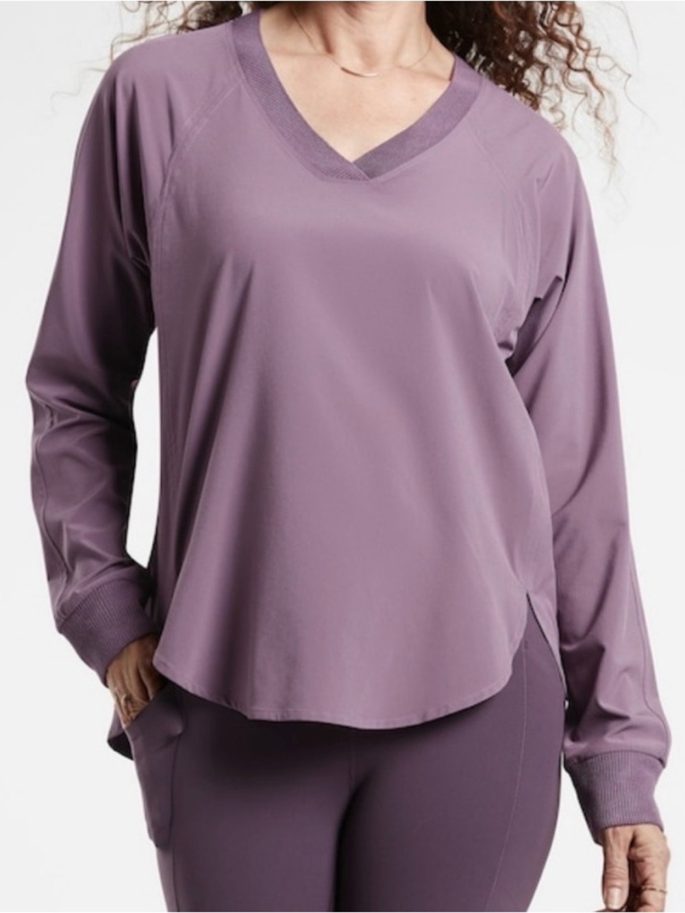 Athleta Zephyr V-Neck Active Pullover Dark Sky Violet Size XS